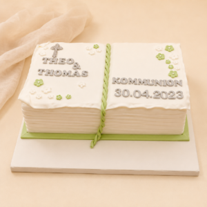 Kommunionstorte Offenes Buch – Personalisierte Bibel-Torte